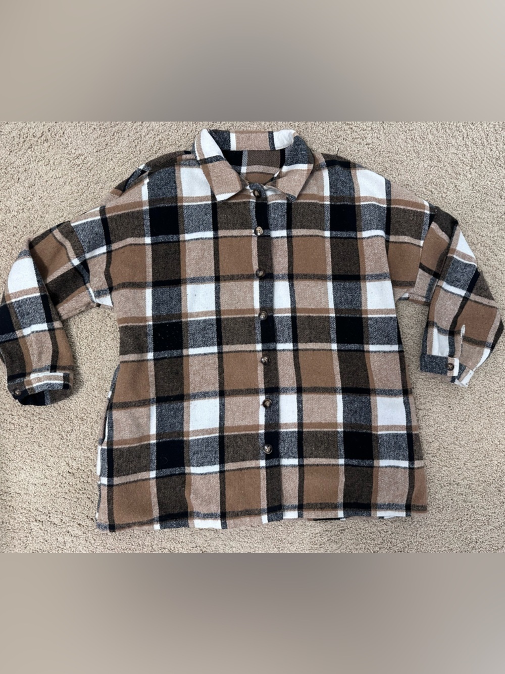 Cozy Plaid Knit Top in Brown, Black & White